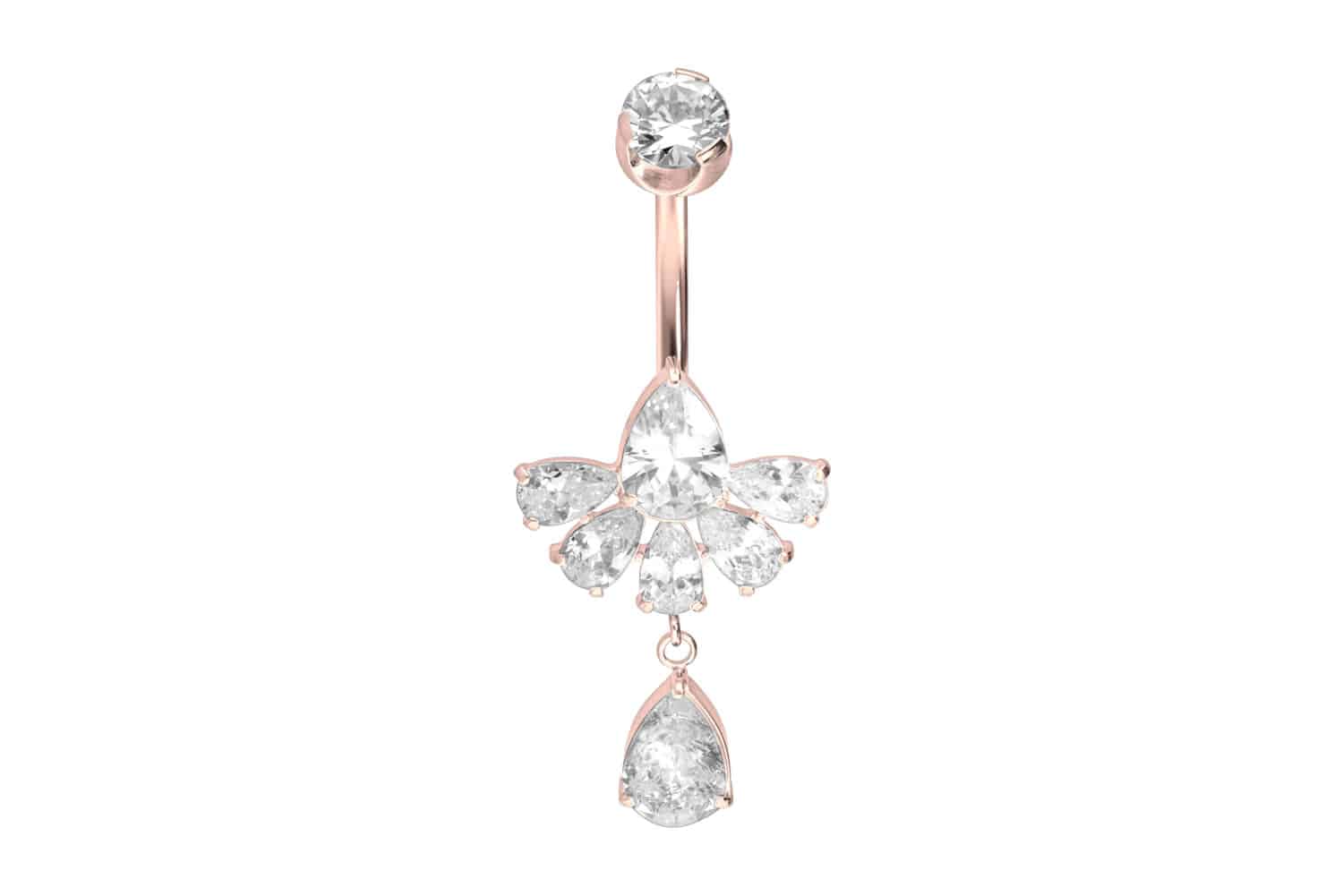 Titan Bananabell Piercing mit Innengewinde KRISTALLFÄCHER + KRISTALLTROPFEN